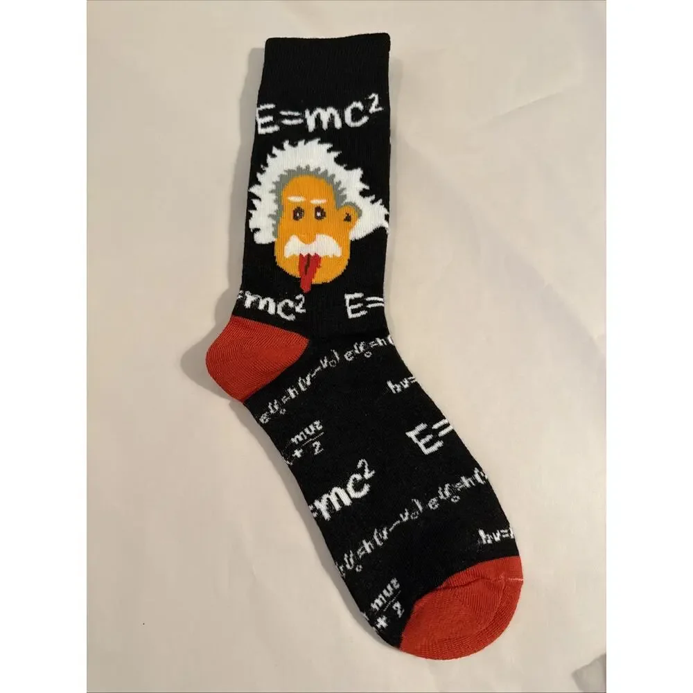 Einstein Socks US (6-10) Cotton 98% E=mc^2, Silly Face
